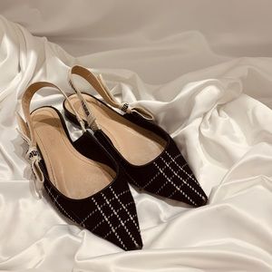 Dior J'Adior Black Tartan Wool Slingback Flats